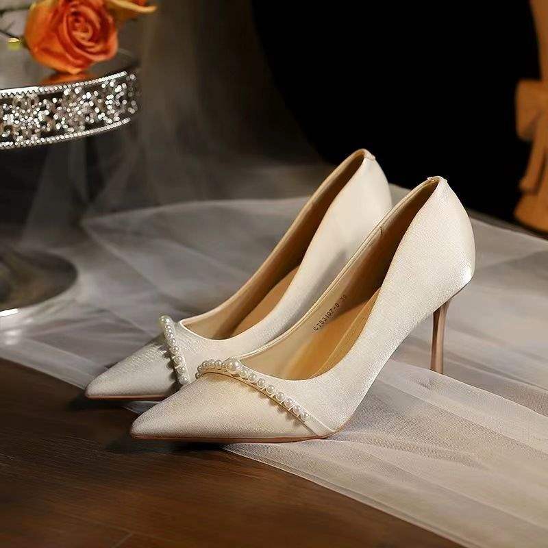 Pearl High Heels Women's Stiletto Beige