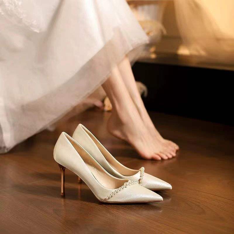 Pearl High Heels Women's Stiletto Beige