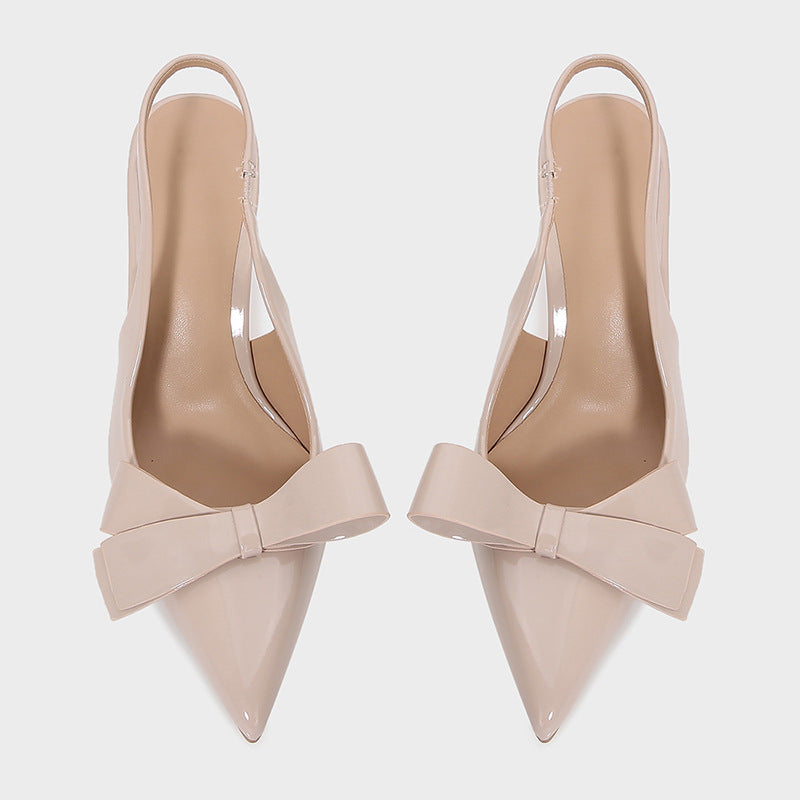 Patent Leather Pointed-toe Bow-knot Sandals Women's Back-strap Style