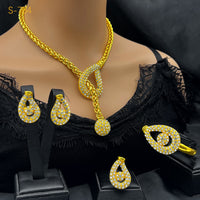 Best-selling Dubai Bride 24k Gold-plated Necklace Bracelet Earring Ring Four-piece Set