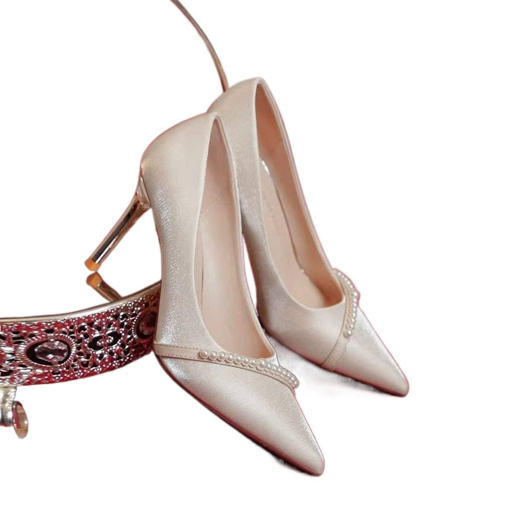 Pearl High Heels Women's Stiletto Beige