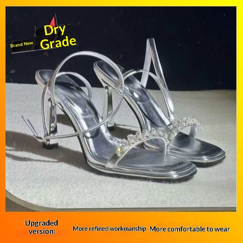 New French-style Rhinestone-embellished Slingback High Heels For Women