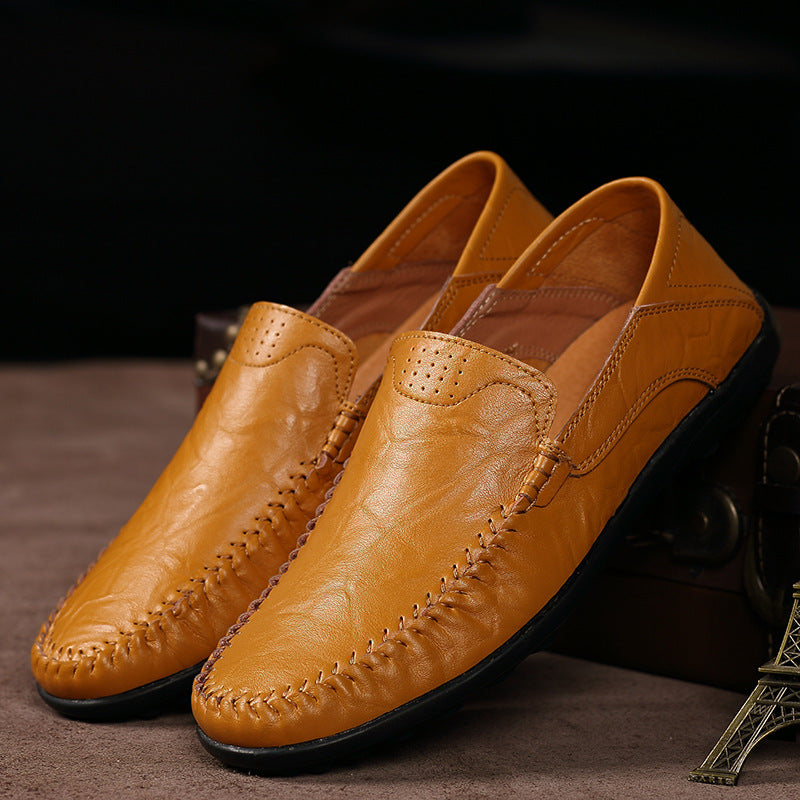 Men's Casual Leather Shoes Lightweight And Versatile British-style Round Toe