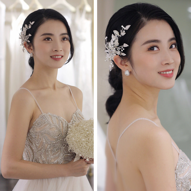 New Silver White Wedding Dress Headband Clip