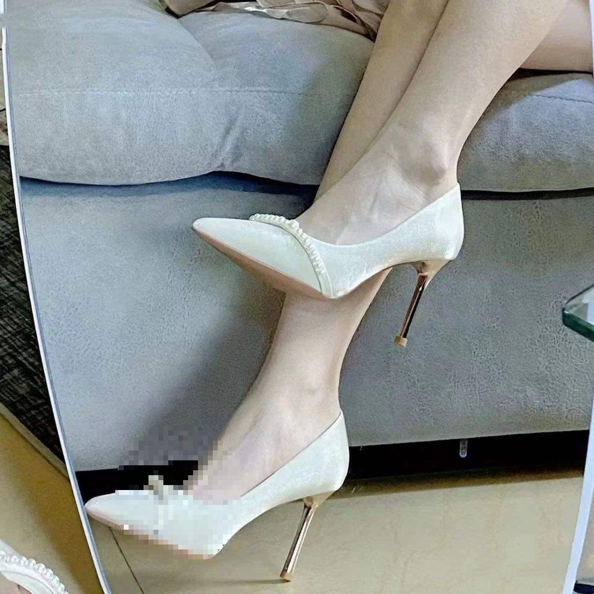 Pearl High Heels Women's Stiletto Beige